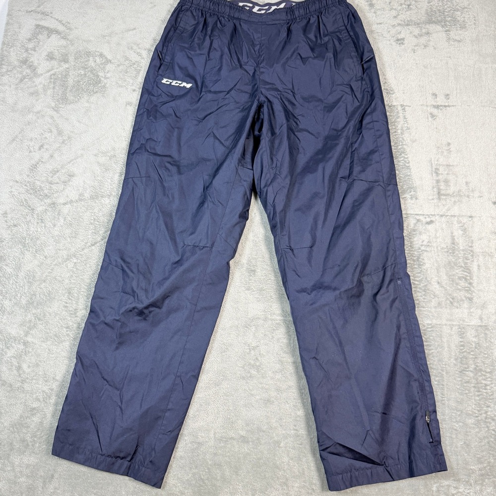CCM Mens Large Navy Blue Track Pants Hockey Warm Up Mesh Lined